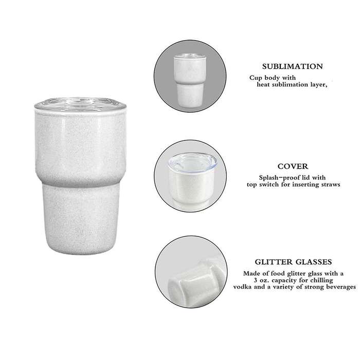 6PCS Mini 3oz Tumbler Shot Glass with Straw and Lids , Sublimation Double Layer Shot Glasses Set for
