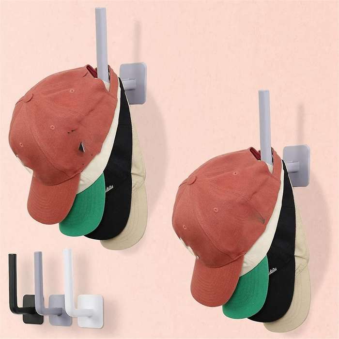 6Pcs No Punching Baseball Cap Hat Rack Wall Mounted Casual Hat Clothing Bathroom Kitchen Bedroom Sto
