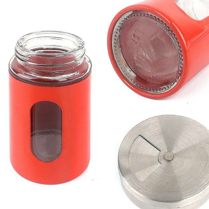 6Pcs Outdoor Seasoning Bottle Set Stainless Steel Glass Bottle Camping Barbecue Picnic Seasoning Tan