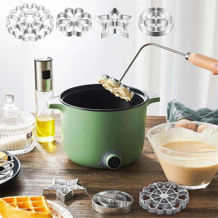 6pcs Rosette Iron Set Bunuelos Mold with Handle Cooking Stamp Maker Kit Cookie Cutters Aluminum Allo