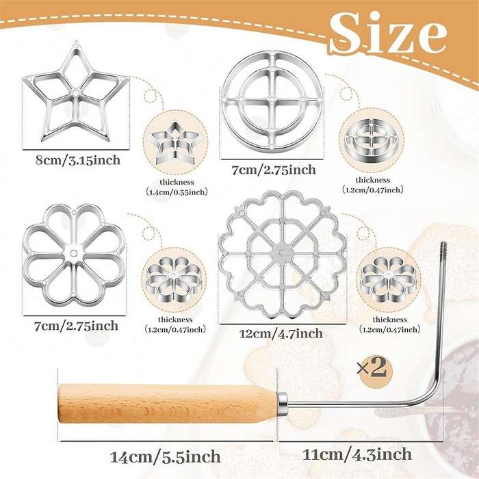6pcs Rosette Iron Set Bunuelos Mold with Handle Cooking Stamp Maker Kit Cookie Cutters Aluminum Allo