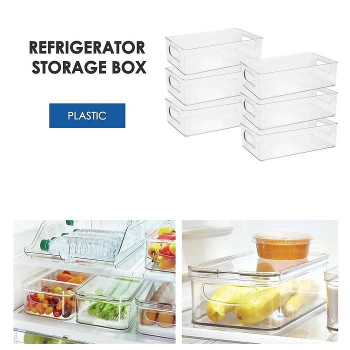 6pcs Refrigerator Organizer Bins Stackable Fridge Organizers with Cutout Handles Clear Plastic Pant