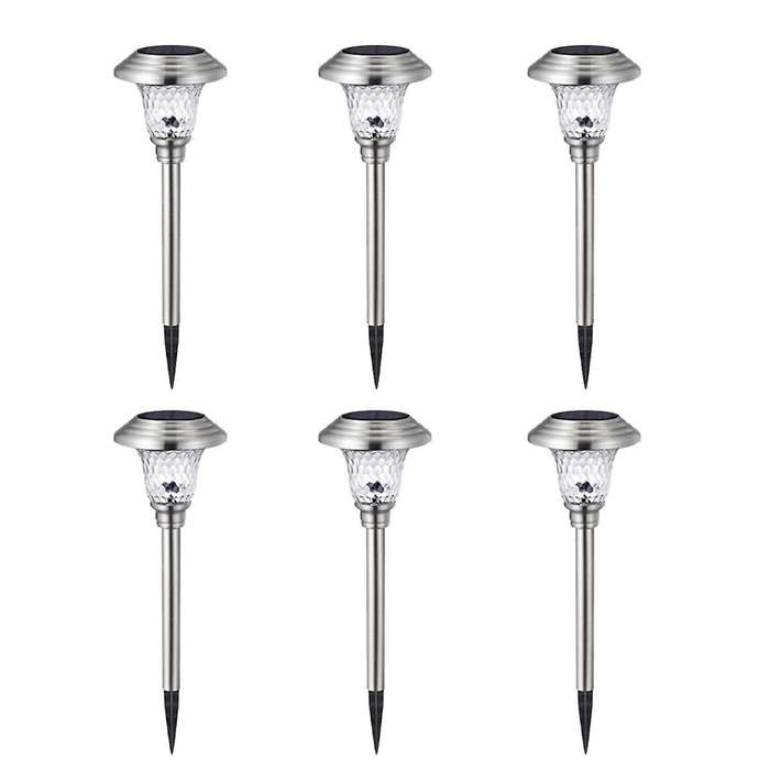 6Pcs Solar Pathway Lights Outdoor Glass Stainless Steel Outside Lights, 10 Lumens LEDWaterproof Sol