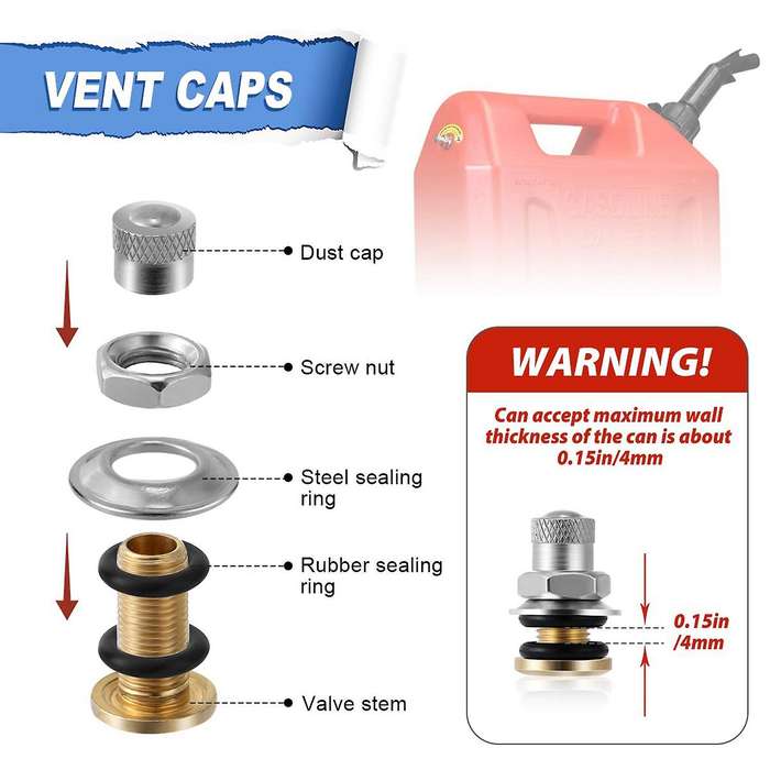 6Pcs Universal Car Fuel Gas Can Vent Caps Stainless Steel Gas Can Replacement Vent Plug Gas Jug Vent