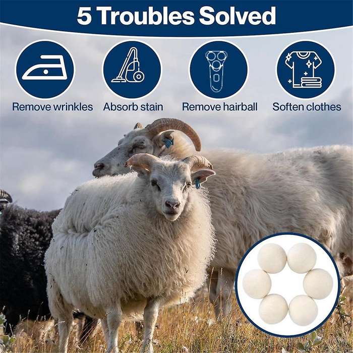 6pcs Wool Dryer Balls- Premium Natural - Made with Wool That Replaces Dryer Sheets - Lint Remover