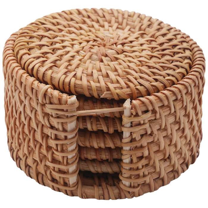 6pcs/lot Drink Coasters Set for Kungfu Tea Accessories Round Tableware Placemat Dish Mat Rattan Wea