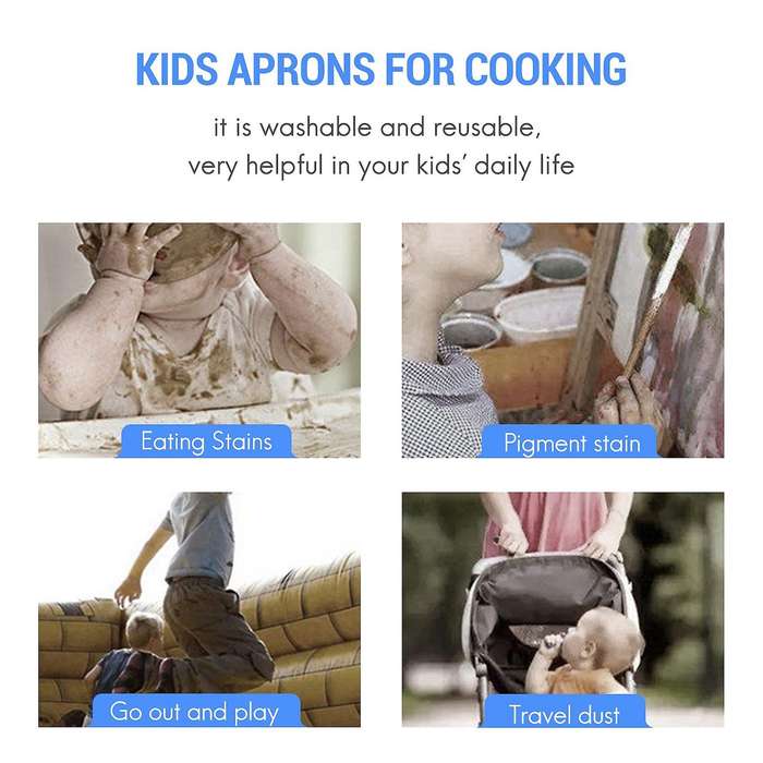 6-piece Children's Apron and Chef Hat Set Adjustable Children's Kitchen Apron for Cooking and Paint