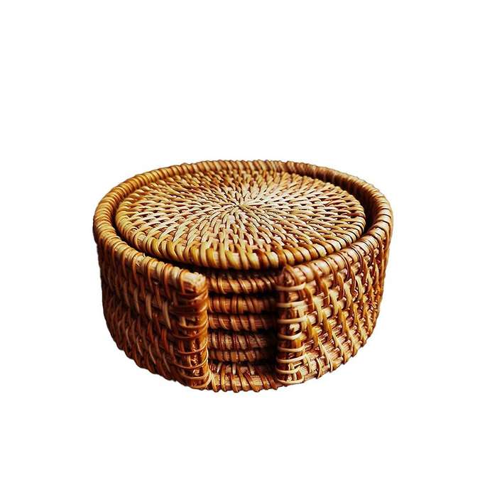 6-piece Rattan Tea Coaster Tea Ceremony Pot Holder Rattan Bowl Pad Pot Pad Pot Pad Heat Insulation