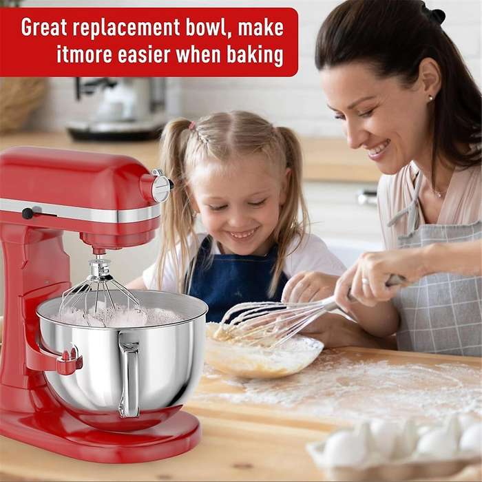 6QT Stainless Steel Mixer Bowl for Stand Mixers, Kitchen Aid Mixing Bowl for 6QT Tilt-Head Mixer wit