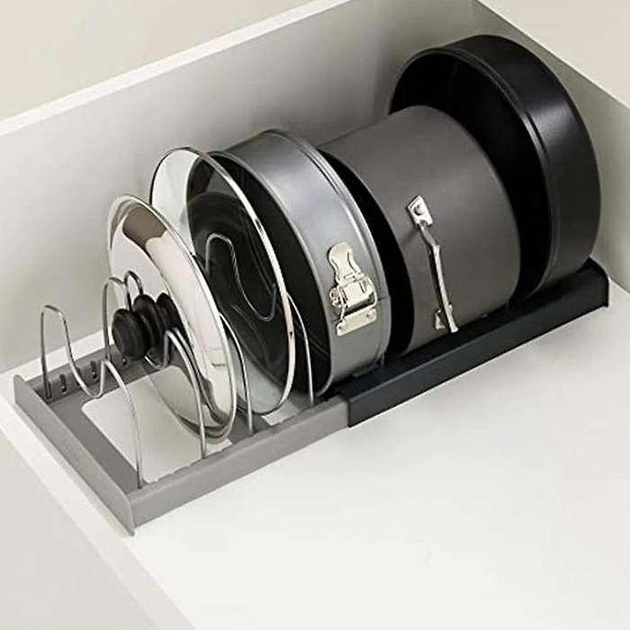 7 Dividers Stainless Steel Kitchen Pot Lid Holder Expandable Pan Organizer Rack Drawer Type Adjustab