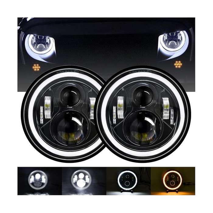 7 Inch 100w Car Led Headlights Drl Turn Signal Light Led Halo Ring Angel Eyes Lights for Jk Tj Lj C