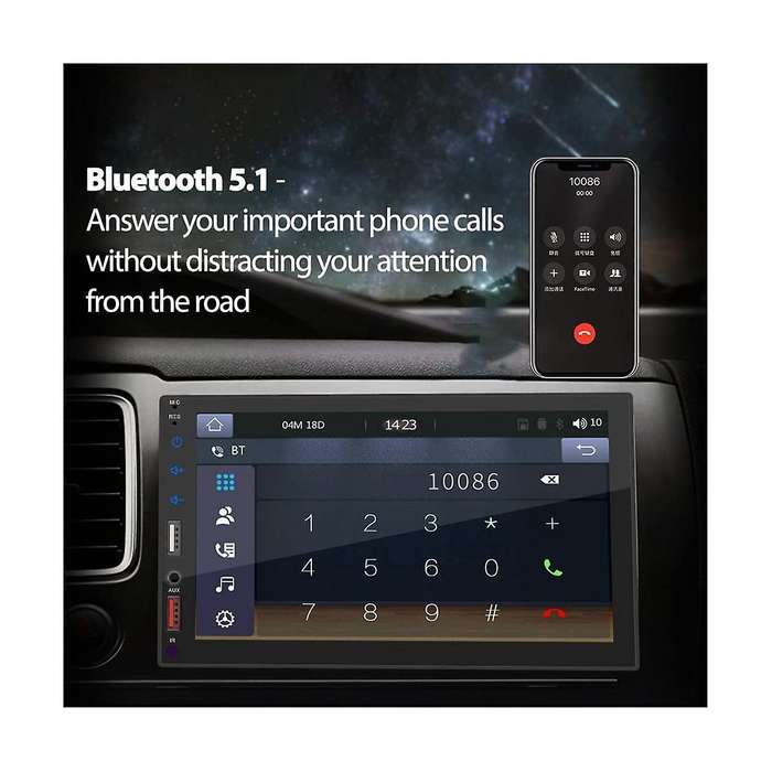 7 Inch Double Din Car Stereo Carplay Android Auto Mirror-link, Multimedia Touchscreen Player Blueto