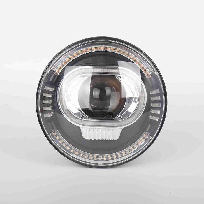 7 Inch Round LED Motorcycle Headlight with Beam, Amber & White DRL Halo Ring Angle Eyes for Touring