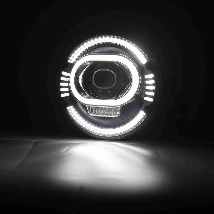 7 Inch Round LED Motorcycle Headlight with Beam, Amber & White DRL Halo Ring Angle Eyes for Touring