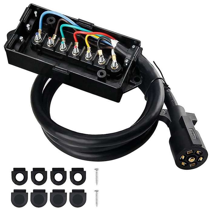 7 Way Plug Inline Trailer Cord & 7 Gang Junction Box, 6 Feet Connector Cable Wiring Harness for RV T
