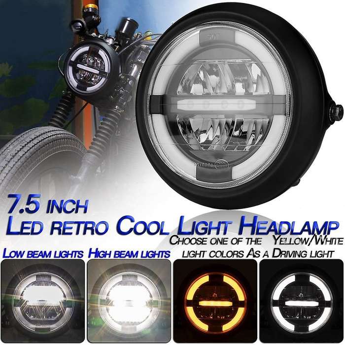 7.5Inch Universal Cafe Round Motorcycle LED Headlight Distance Light Refit Motorcycle Headlight Cafe