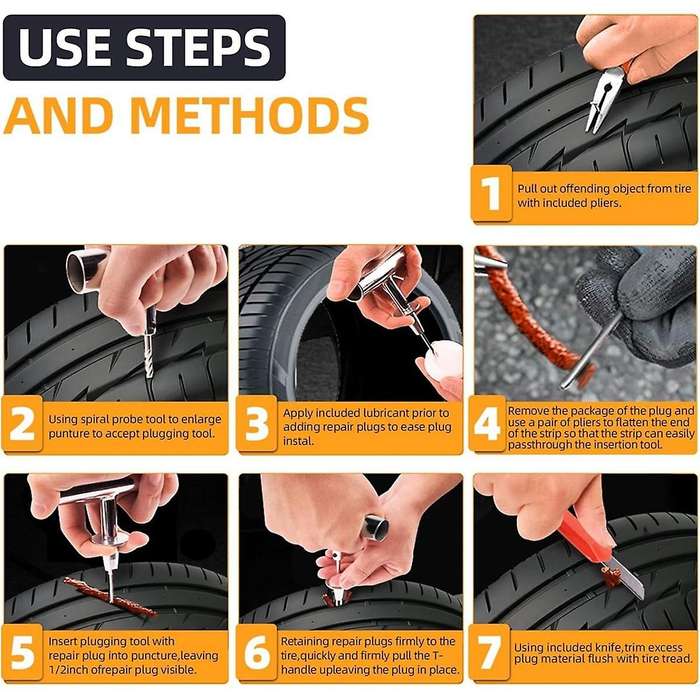 70PCS Tire Repair Kit, Heavy Duty Tire Plug Kit, Tire Patch Kit for Fix A Flat, Tubeless Tire Punctu