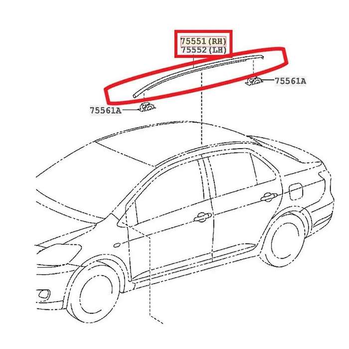 7555152160 7555252140 for Yaris Sedan 07-11 Side Door Roof Drip Moulding Trim Finish Strip LH&RH Wa