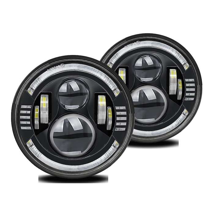 7in Round Led Halo Headlights with Hi/low Beam Amber/blue Led Head Light Lamp Offroad Eyes for Wrang