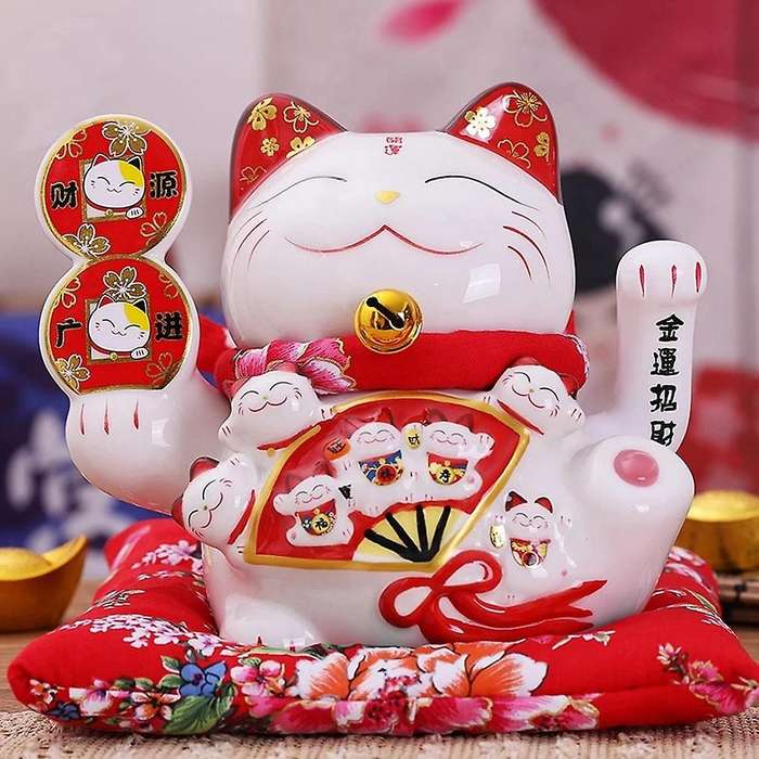 7inch Ceramic Beckoning Cat Maneki Neko Ornament Feng Shui Decoration Swing Lucky Cat,c