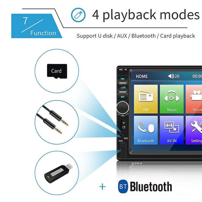 7Inch Double 2 DIN Car MP5 Player Bluetooth Press Screen Stereo GPS Navigation Radio with Rear View