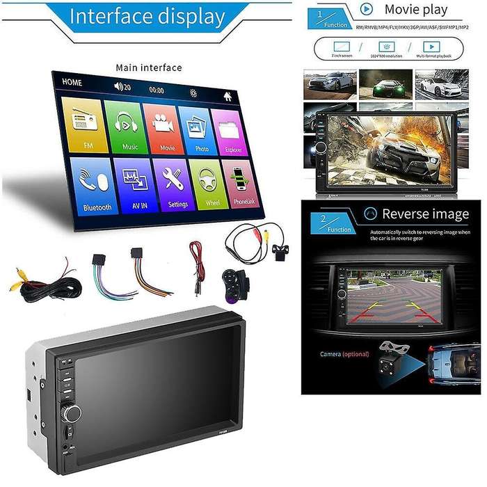 7Inch Double 2 DIN Car MP5 Player Bluetooth Press Screen Stereo GPS Navigation Radio with Rear View