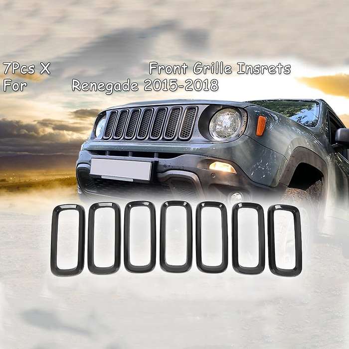7Pcs Bright black without Mesh Front Grille Inserts Sticky Grill Cover Frame Trims Kit for 2015-2018