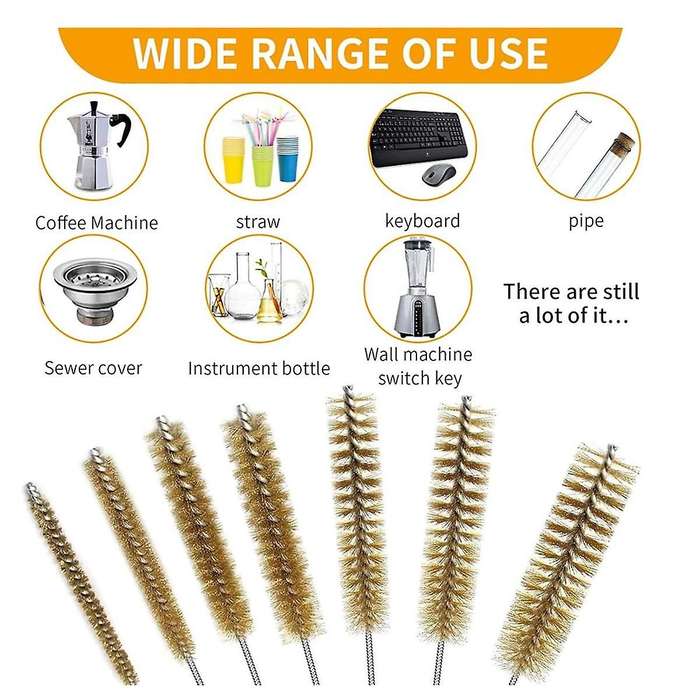 7Pcs Brass Wire Tube Brushes Bottle Brush Set,Wire Brushes for Cleaning,Wire Pipe Cleaner Bore Brush