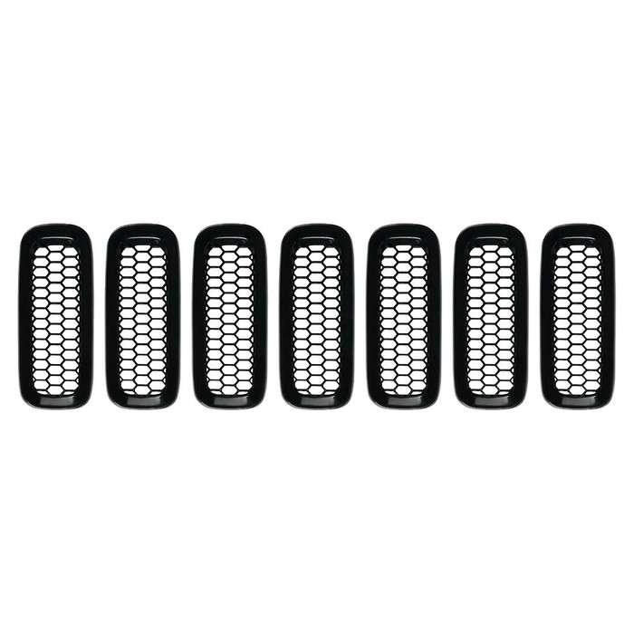 7Pcs Bright black with Mesh Front Grille Inserts Sticky Grill Cover Frame Trims Kit for 2015-2018