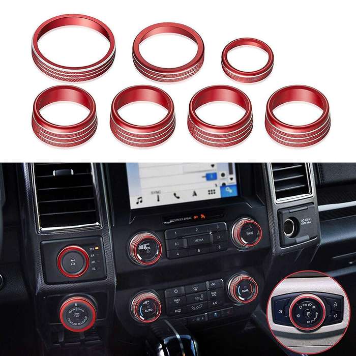 7PCS Car Air Conditioner Volume Knob Ring 4WD Trailer Headlight Switch Button Cover for 2016-2020,Re
