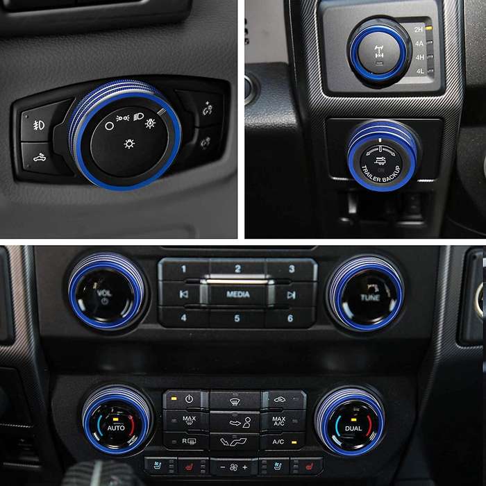 7PCS Car Air Conditioner Volume Knob Ring 4WD Trailer Headlight Switch Button Cover for 2016-2020,Bl