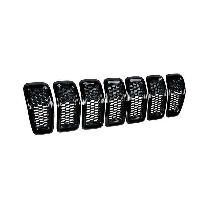 7pcs Car Front Bumper Central Grill Cover Trim Mesh Honeycomb Racing Grilles for 2014-2018(black)