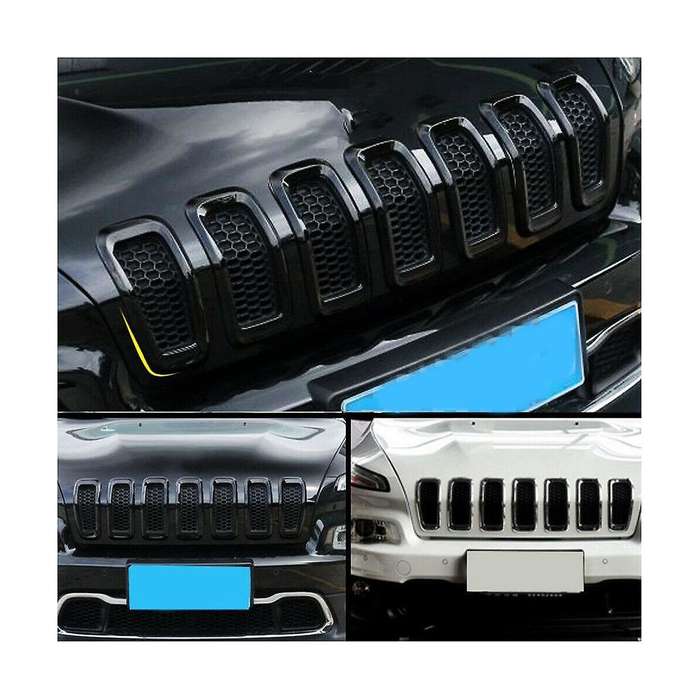 7pcs Car Front Bumper Central Grill Cover Trim Mesh Honeycomb Racing Grilles for 2014-2018(black)