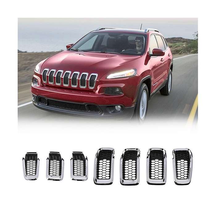 7pcs Car Front Bumper Central Grill Cover Trim Mesh Honeycomb Racing Grilles for 2014-2018(silver)