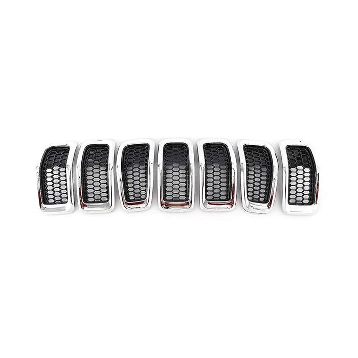 7pcs Car Front Bumper Central Grill Cover Trim Mesh Honeycomb Racing Grilles for 2014-2018(silver)