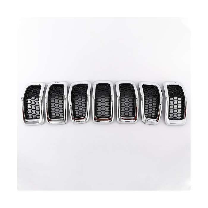 7pcs Car Front Bumper Central Grill Cover Trim Mesh Honeycomb Racing Grilles for 2014-2018(silver)
