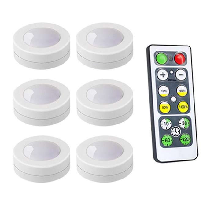 7PCS Dimmable Contact Sensor Under Cabinet Light LED Puck Lights Wireless Downlight Spotlights Hallw