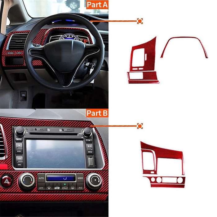 7pcs for 8th 2006-2011 Red Carbon Fiber Dashboard Kit Cover Trim