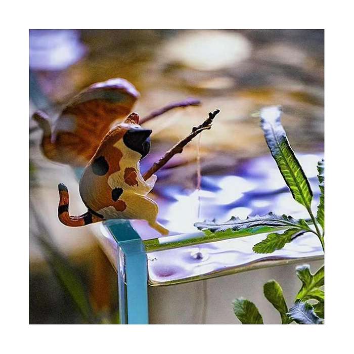 7PCS Cats Fishing Figurine Cats Sculpture Sitting Fishing Little Cute Cats Resin Ornament Decorative