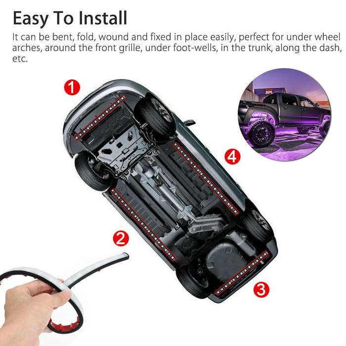 8 Color LED Strip Under Car Tube Underglow Underbody System Neon Lights Kits