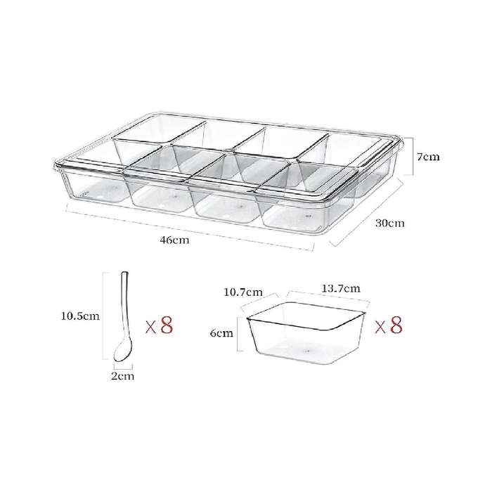 8 Grids Spices Box Condiment Server Multiuse Clear Stackable Container Seasoning Rack Spices Box for