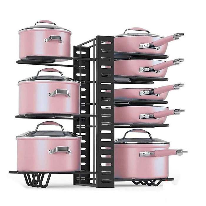 8 Layer Pan Shelf Kitchen Storage Organize Lid Rack Pot Stand Cookware Holder Dish Drainer Shelves