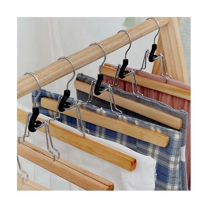 8 Pack Home Pants Rack, Wooden Stretcher, Clamping Hanger, Non-, with Swivel Hook, Bedroom Clothes