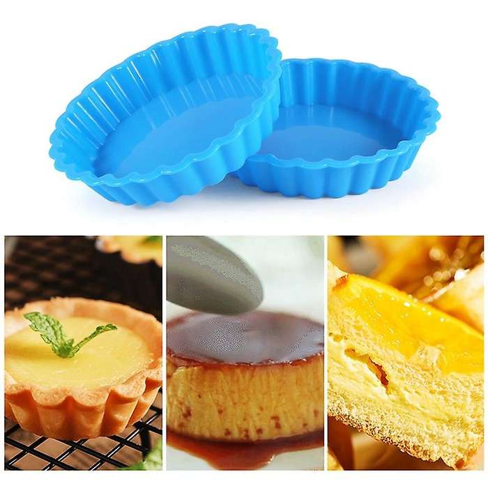 8 Pcs Silicone Cake Pans, Non-Stick Round Pie Moulds, Round Fluted Flan Baking Molds for Muffin, Qui