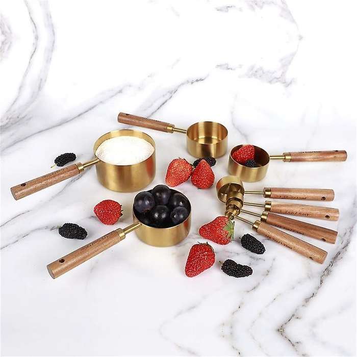8 Piece Measuring Cups Set and Measuring Spoons, with Fragrant Wood Handles-complete Measure Cups A
