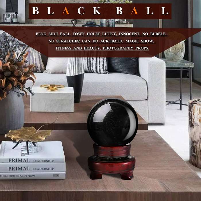 80mm Natural Black Sphere Crystal Ball Stone with Base