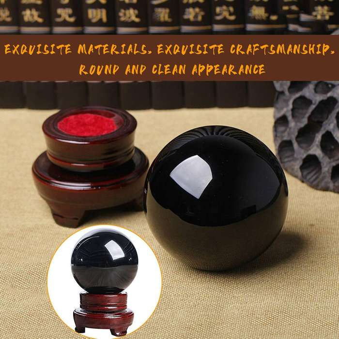 80mm Natural Black Sphere Crystal Ball Stone with Base