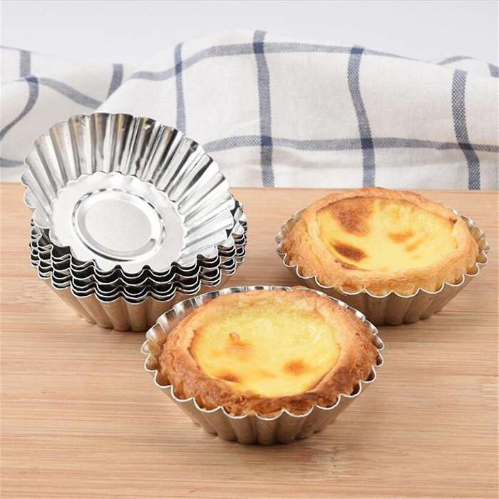 80PCS Silver Tone Aluminum Egg Tart Mold Mould Makers Cupcake Cake Cookie Mold Lined Mould Tin Bakin