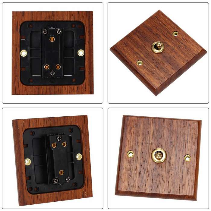 86 Type Solid Wood Panel Switch Wall Light Retro Brass Toggle Switch Wood Grain Electrical Switch So
