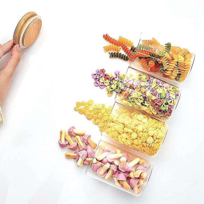 8Oz Glass Jars Set of 12,Glass Spice Jars with Bamboo Lids, Airtight Glass Storage Jars Canisters fo